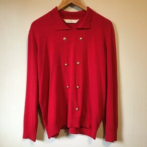 Vintage Candy Apple Red Knit Double Breasted Academic Sweater